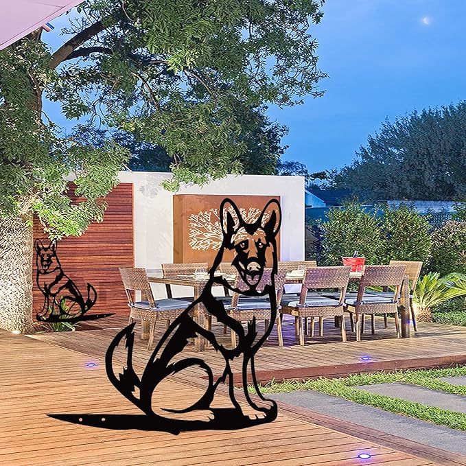 Metal Dog Garden Statue - Outdoor Yard Art Decoration - Black Silhouette - Garden Stakes for Yard Garden Lawn