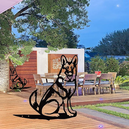 Metal Dog Garden Statue - Outdoor Yard Art Decoration - Black Silhouette - Garden Stakes for Yard Garden Lawn
