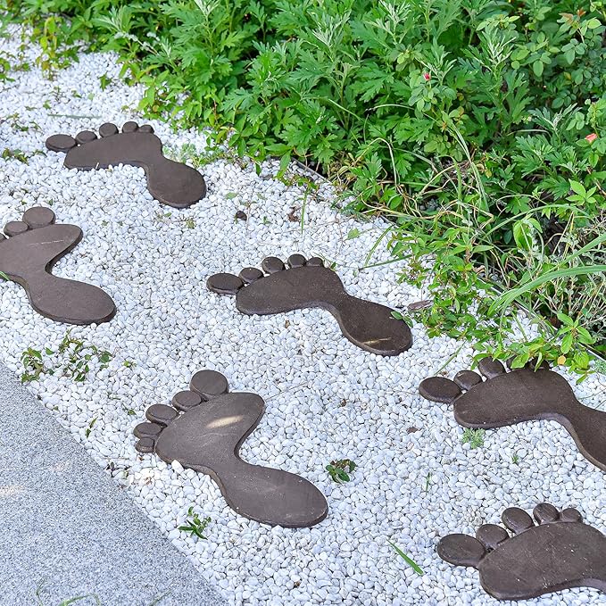 Sungmor Cast Iron Footprint Garden Stepping Stones, Set of 2 Sturdy Metal Left & Right Stepping Mat for Front Door, Outdoor Decorative Paver Mat for Yard Lawn Walkway Landscaping