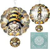 Wind Spinner Hanging Outdoor Decor, 12 Inch 3D Bee Gnome Metal Kinetic Wind Spinners for Garden Yard Patio, Stainless Steel Laser Cut Art Gifts for Women Outdoor Decorations