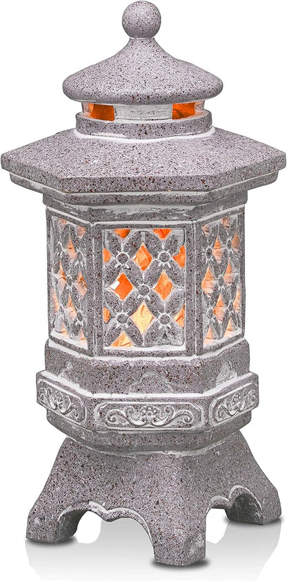 TERESA'S COLLECTIONS Pagoda Garden Statues with Solar Outdoor Light, Resin Zen Garden Lantern Asian Decor Outdoor Statues Lawn Ornaments Patio Porch Yard Decor Gifts for Dad 10.4"