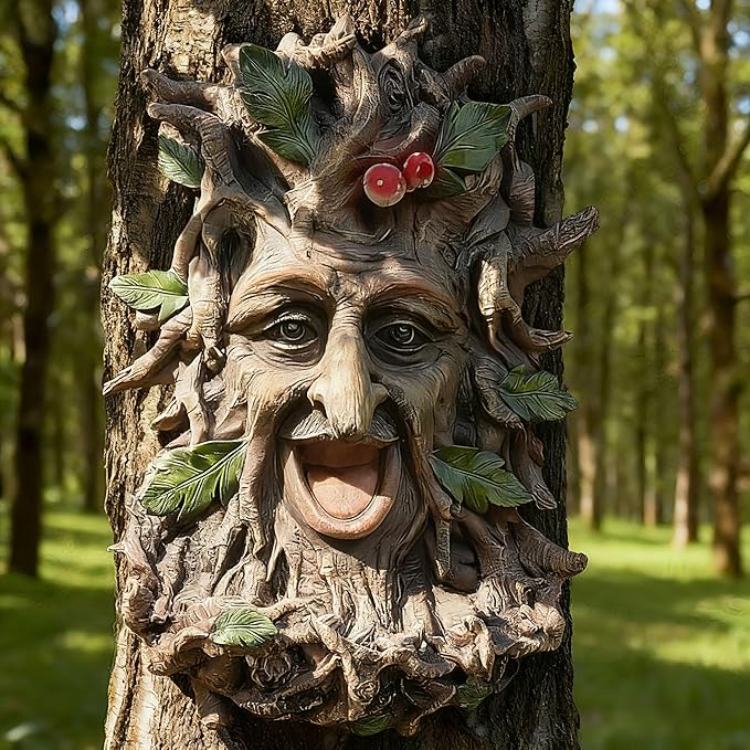 Teaeeno Charming Tree Face Garden Decor, Bird Feeders for Outdoors, Large Outdoor Tree Hugger for Halloween, Funny Animal Feeder, Trees Decoration Outdoor Wallmounted Statue