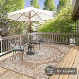 Pauwer Waterproof Outdoor Rug 6x9, Reversible Plastic Straw Patio Camping Rug, Indoor Outdoor RV Mat Carpet for Deck, Camper, Porch, Balcony, Backyard, Picnic, Boho Brown