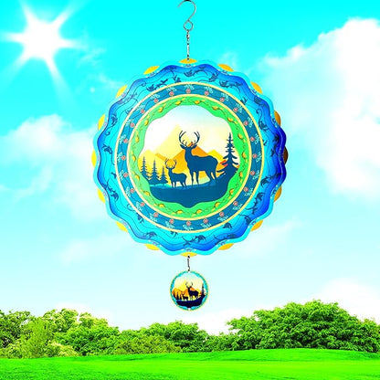 12 inch Stainless Steel Elks Wind Spinner for Outdoor Garden Yard Patio Window Decor, 3D Light Catcher Hanging Metal Wind Sculpture, Kinetic Deer Gift for Women Mom Grandma Wife Men Holidays