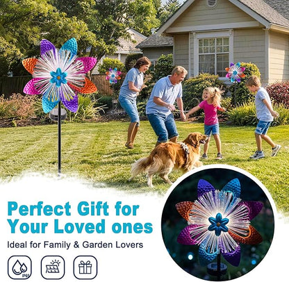Solar Wind Spinners Outdoor, Metal Wind Sculptures & Kinetic Spinners with Optical Fiber, Garden Spinner Windmills for Yard Decor, Patio Backyard Lawn Decorations, Gifts for Family Friends
