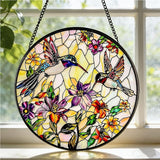 Stained Glass Sun Catcher,HummingbirdsStained Glass Window Hanging Garden Decor,Sun Catchers Indoor Window,Whimsical Decoration for Home Backyard Patio Lawn Porch with 7.9 INCH
