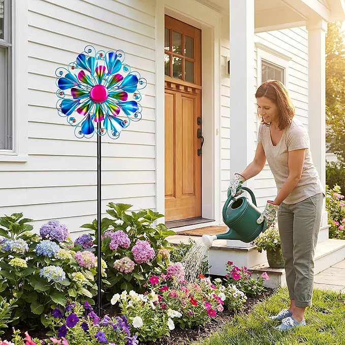 Solar Wind Spinner Outdoor Metal - Peacock Kinetic Garden Sculptures with Color-Changing LED Lights, Waterproof Wind Catchers Yard Art Decor for Patio Lawn, for Women