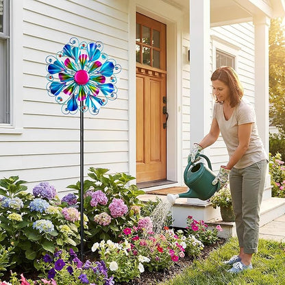 Solar Wind Spinner Outdoor Metal - Peacock Kinetic Garden Sculptures with Color-Changing LED Lights, Waterproof Wind Catchers Yard Art Decor for Patio Lawn, for Women