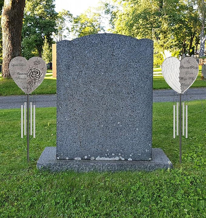 bocola Resin Heart Wind Chime with Rose & Angel Wings Engravings - Memorial Plaques for Garden Cemetery Grave Decoration-Sympathy Gifts for Loss of Loved One