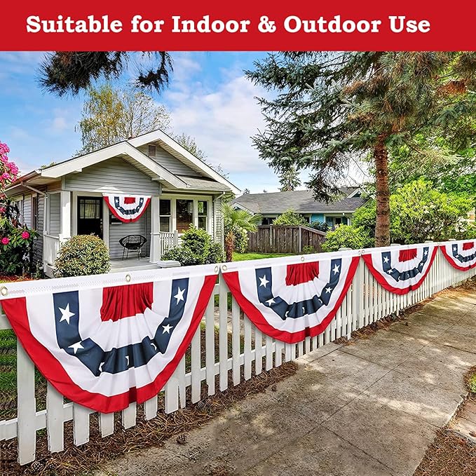 2x4 Ft American Pleated Fan Flag, Patriotic Half Fan Bunting Flag, Indoor Outdoor for Red White Blue USA 250th Anniversary 4th of July Decoration Patriotic Decor Memorial Day (Set of 5)