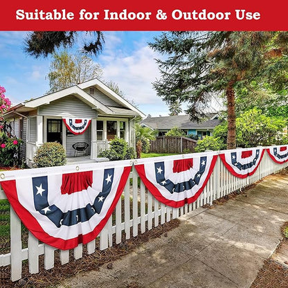 2x4 Ft American Pleated Fan Flag, Patriotic Half Fan Bunting Flag, Indoor Outdoor for Red White Blue USA 250th Anniversary 4th of July Decoration Patriotic Decor Memorial Day (Set of 5)