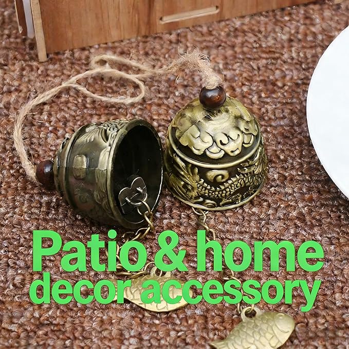 2pcs Vintage Style Feng Shui Wind Chimes - Handcrafted Metal Dragon Fish Decor for Patio & Home