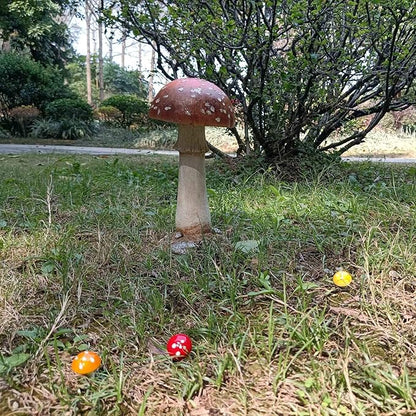 Mushroom Decor Outdoor Garden Statue - Garden Gnome's Favorite Garden Decoration Patio Decor (11.8", Brown)