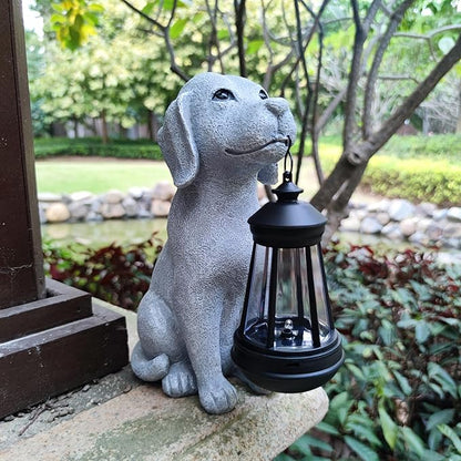 Dog Solar Garden Statues,Resin Dog Figurine Decorations with Solar Lights Lantern, Outdoor Decor Art for Lawn,Yard,Unique Housewarming for Garden Home