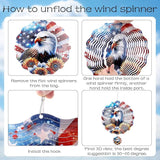American Eagle Wind Spinner - 3D Stainless Steel Wind Spinners Outdoor Patriotic Decor Kinetic Spinning Decoration 12 Inch 250 Anniversary Hanging Ornaments for Patio Lawn Garden Yard Balcony