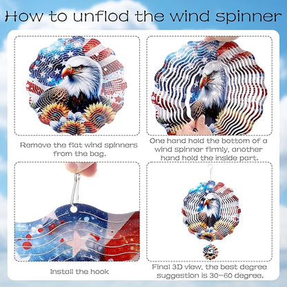 American Eagle Wind Spinner - 3D Stainless Steel Wind Spinners Outdoor Patriotic Decor Kinetic Spinning Decoration 12 Inch 250 Anniversary Hanging Ornaments for Patio Lawn Garden Yard Balcony