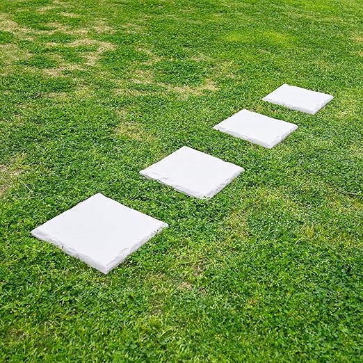 Garden Stepping Stones with Stakes – Set of 4, PP Walkway Pads, 15.5" x 15.5", Weather-Resistant, Easy Installation (4 Pcs, Beige)