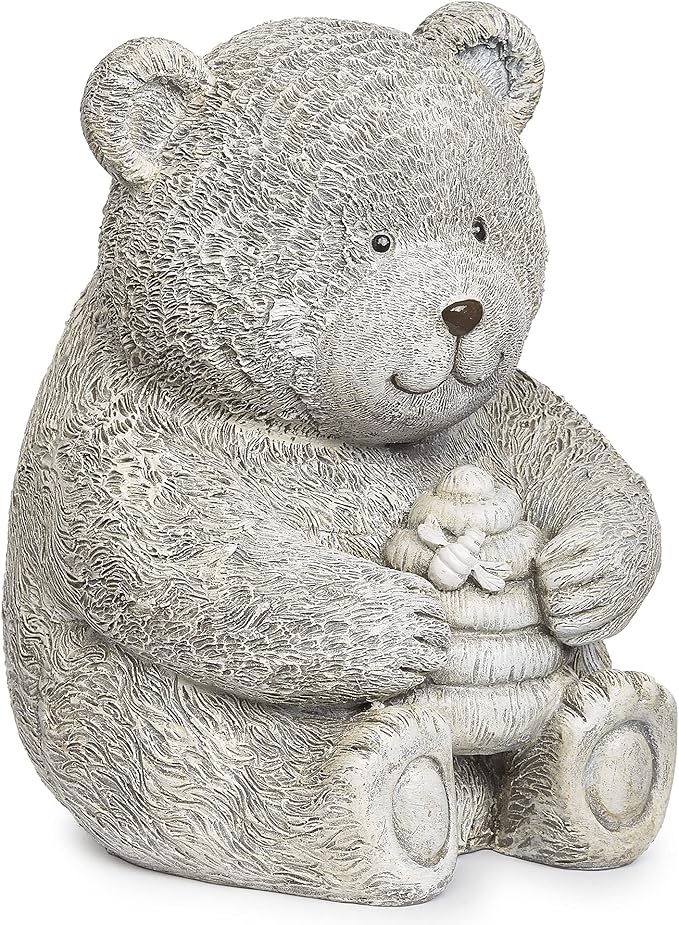 Roman Garden - Bear with Honey Statue, 7.75" H, Pudgy Pals Collection, Resin and Dolomite, Decorative, Garden Gift, Home Outdoor Decor, Durable, Long Lasting