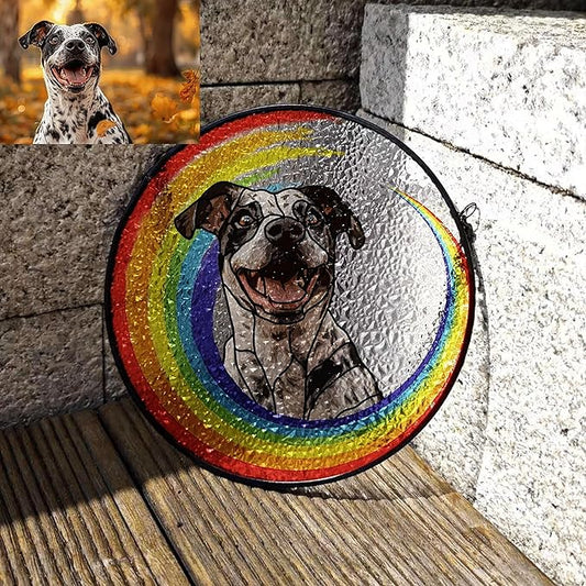 Custom Dog Portrait Art Suncatcher Steel Glass, Personalized Rainbow Bridge Pet Memorial Gifts for Dogs, Custom Photo Dog Sympathy Gift, Remembrance Gift Pet Indoor Decor, SunCatcher Window Hanging