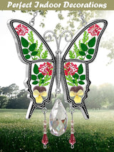 KY&BOSAM Butterfly Suncatcher Crystal Stained Glass for Windows Hangings Wind Chaim with Pressed Flower and Metal Heart Charm Mother`s Day Gifts for Mom from Daughter Son Christmas Birthday Décor