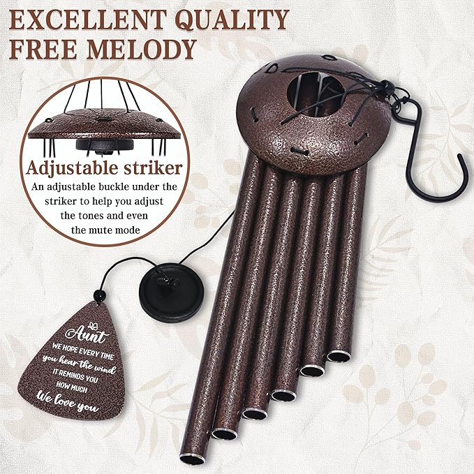Aunt Gifts, 32" Bronze Wind Chimes, Birthday Gifts for Auntie from Niece Nephew, Auntie Gift Ideas, Best Aunt Ever Gift for Women Birthday Christmas Mother's Day, Home Decor