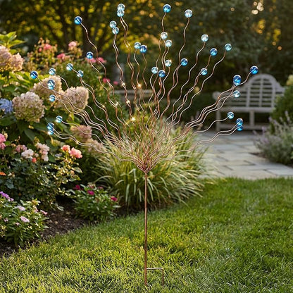 Novabright Whimsical Blue Bead Tree Yard Stake 40 Inch H 30 Arm Bead Art Garden Decoration Handmade Rustic Metal Decorative Yard Stake for Women Gift Party Decor