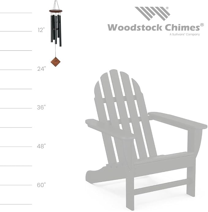 Woodstock Wind Chimes 22" Chime of Polaris, Wind Chime Teak Ash Wood, Black Aluminum Tubes, Encore Collection Windchime for Outside Garden Decor, Outdoor Patio and Front Porch