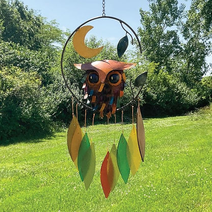 Blue Handworks Spiky Owl Glass Wind Chime