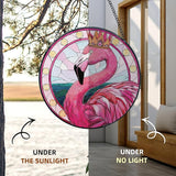 Pink Flamingo Stained Glass Window Hanging, Flamingo Suncatcher, Tropical Pink Flamingos Bird Sun Catchers Indoor Window Round Glass Wall Art Hanging Decorations, 7.9x7.9in