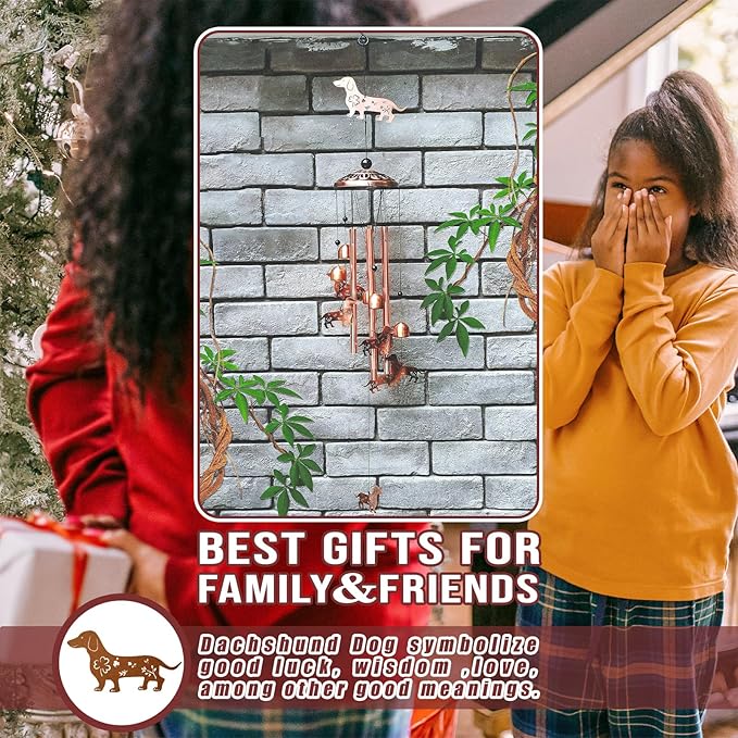 Dachshund Dog Wind Chimes for Outside Windchimes Outdoor/Indoor, Home, Lawn, Porch, Yard Decorations,Metal Garden Decor Dachshund Dog Wind Chimes Gifts for Women/Men Birthday Gifts Memorial Gift