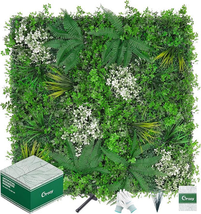 Grooy 20"X20" Artificial Grass Wall, 16PCS Boxwood Panels UV-Protected Faux Grass Backdrop Wall,Greenery Privacy Hedge Screen for Outdoor Garden Patio, Indoor Party Balcony Fence Decor
