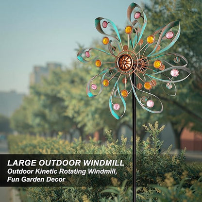 360° Outdoor Wind Spinner, Wind Sculpture Spinner with Metal Stake, Yard Art Decor for Patio, Lawn & Garden (Ribbon Style)