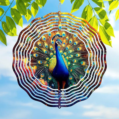 FLAGWIX Peacock Wind Spinners Outdoor - 3D Stainless Steel Metal Kinetic Spinner 12 inch - Gardening Gifts for Women, Peacock Yard Art Home Garden Decor, Gifts for Outside