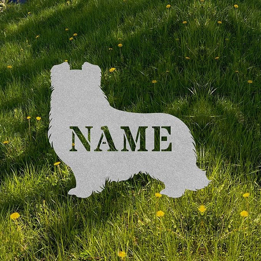 Custom Shetland Sheepdog Silver Garden Statue Stake,Custom Sheltie Outdoor Yard Art Decor,Memorial Remembrance Sculpture Statue for Yard Garden Porch Lawn Grassland Park Farm Flowerpot Decor.
