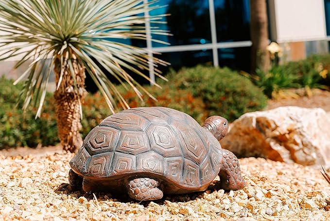 XBrand 21.3" L Brown and Black Concrete/MgO Walking Turtle Statue, Indoor or Outdoor Décor, Garden Décor, Turtle Statuary