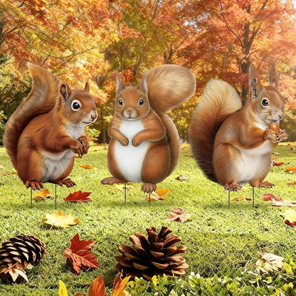 Silkfly 3 Pack Metal Squirrel Garden Stakes Spring Summer Outdoor Decorative Woodland Squirrel Figurine Statue for Garden Outside Yard Patio Lawn Outdoor Home Decorations