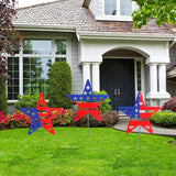 3 Pcs 4th of July Yard Signs Metal Patriotic Star Garden Stakes Red White Blue Lawn Decorations Outdoor American Patriotic Star Yard Decoration with Stake for Independence Memorial Day Lawn Decor
