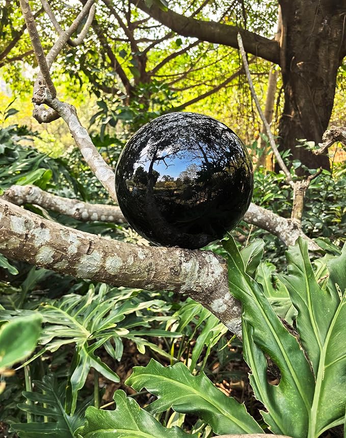 Gazing Ball for Garden Decor - 8-Inch Hollow Metal Sphere for Outdoor & Indoor Use, Patio, Yard, Flower Bed Accent Piece (Black)