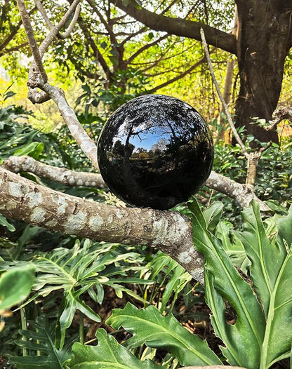 Gazing Ball for Garden Decor - 8-Inch Hollow Metal Sphere for Outdoor & Indoor Use, Patio, Yard, Flower Bed Accent Piece (Black)