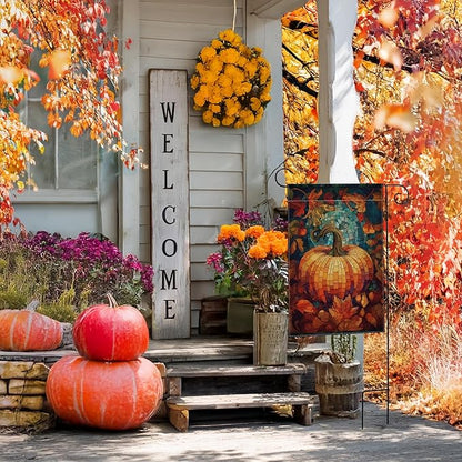 Garden Flags, Garden Flag, Stained Glass Style Pumpkin Maple Leaf Double-Sided Flags for Farmhouse Yard Outdoor Decoration-12 x 18inch (Pumpkin-4)