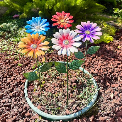 5Pack Metal Flowers for Outside，16.5 Inch Metal Flowers Decorative Garden Stakes for Spring Decor, Shaking Head Yard Art Garden Decorations for Outdoor Lawn Porch Pathway