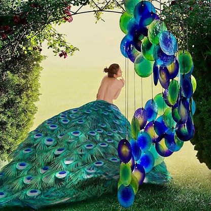 Bellaa 23332 Wind Chimes Capiz Sea Glass Shells Large 27 inch Outside Windchimes Peacock Home Decor Outdoor Garden Patio Yard Lawn Unique Gifts for Mom Grandma Woman Sympathy Memorial Remembrance