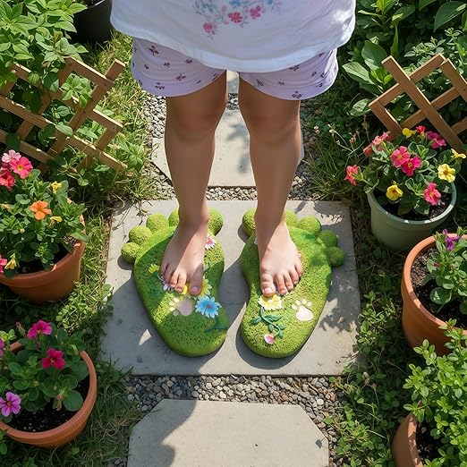 Garden Stepping Stones - Outdoor Decorations for Courtyards, Dog Footprint Stones, Lawn Stepping Stones Set, Resin (2-piece Set)
