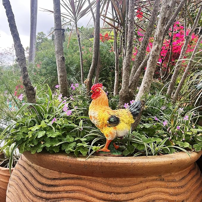 Rooster Garden Statue Decorations, Outdoor Sculpture Chicken Farm Animals Decoration, Chicken Gift Home Decor for Backyard Patio & Lawn Ornament (colorful hen)