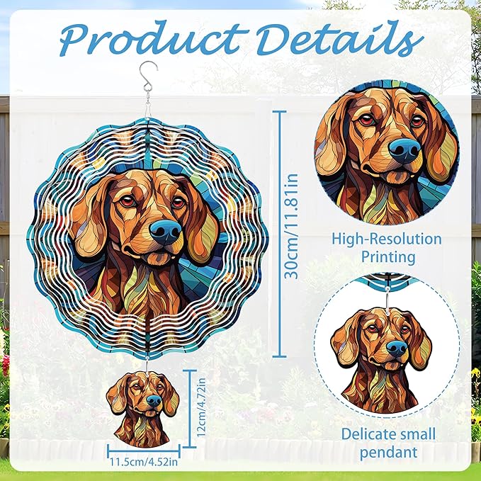 Hanging Wind Spinners Outdoor, 3D Kinetic Metal Wind Spinner with Dachshund Wiener Dog Design for Garden Yard Decor, Dog Lover Gifts for Women Men Pet Owners