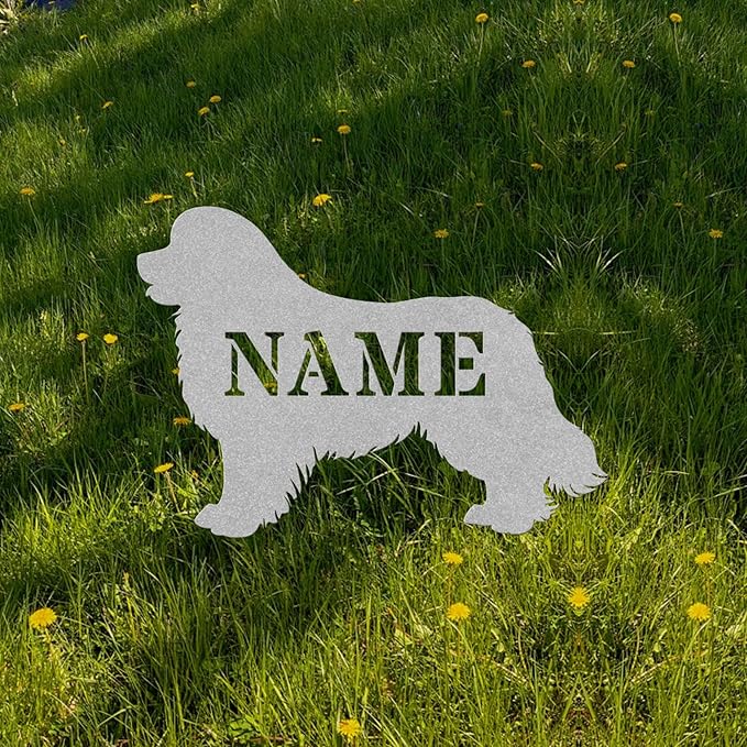 Custom Newfoundland Dog Silver Garden Statue Stake,Custom Newfie Outdoor Yard Art Decor,Memorial Remembrance Sculpture Statue for Yard Garden Porch Lawn Grassland Park Farm Flowerpot Decor.