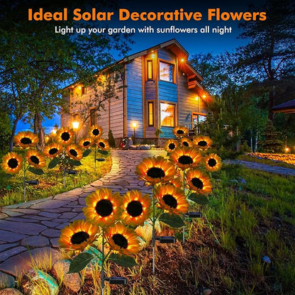 Meagoo Solar Sunflower Lights, 800mA Solar Garden Light with Real Looking Flowers Outdoor Waterproof Solar Stake Lights for Back Yard, Flower Bed, Pathway, Patio, Porch, Fall Decoration (6 Pack)