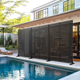 Metal Privacy Screen with Stand 72" H×47" W Outdoor Freestanding Privacy Screen & Panels, Outdoor Privacy Screen for Deck Patio Balcony(Black-Louvered)