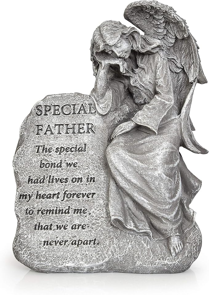 Besti Garden Memorial Stone Angel - Cold-Cast Ceramic Graveyard Remembrance Decoration - Outdoor Sculpture and Engraved Design with Special Father Quote - Sympathy Gift