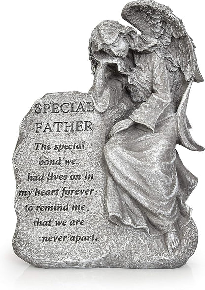 Besti Garden Memorial Stone Angel - Cold-Cast Ceramic Graveyard Remembrance Decoration - Outdoor Sculpture and Engraved Design with Special Father Quote - Sympathy Gift